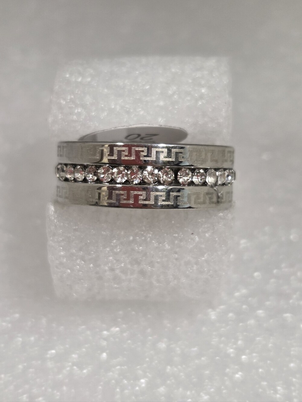 Unisex Silver Tone Crystal Accent Band Ring - Silver